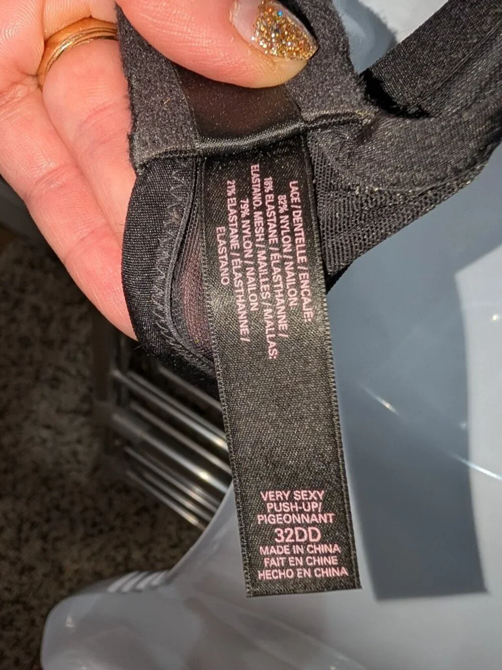 Victoria’s Secret Very Sexy Push Up Bra 32DD Black Nude Lace